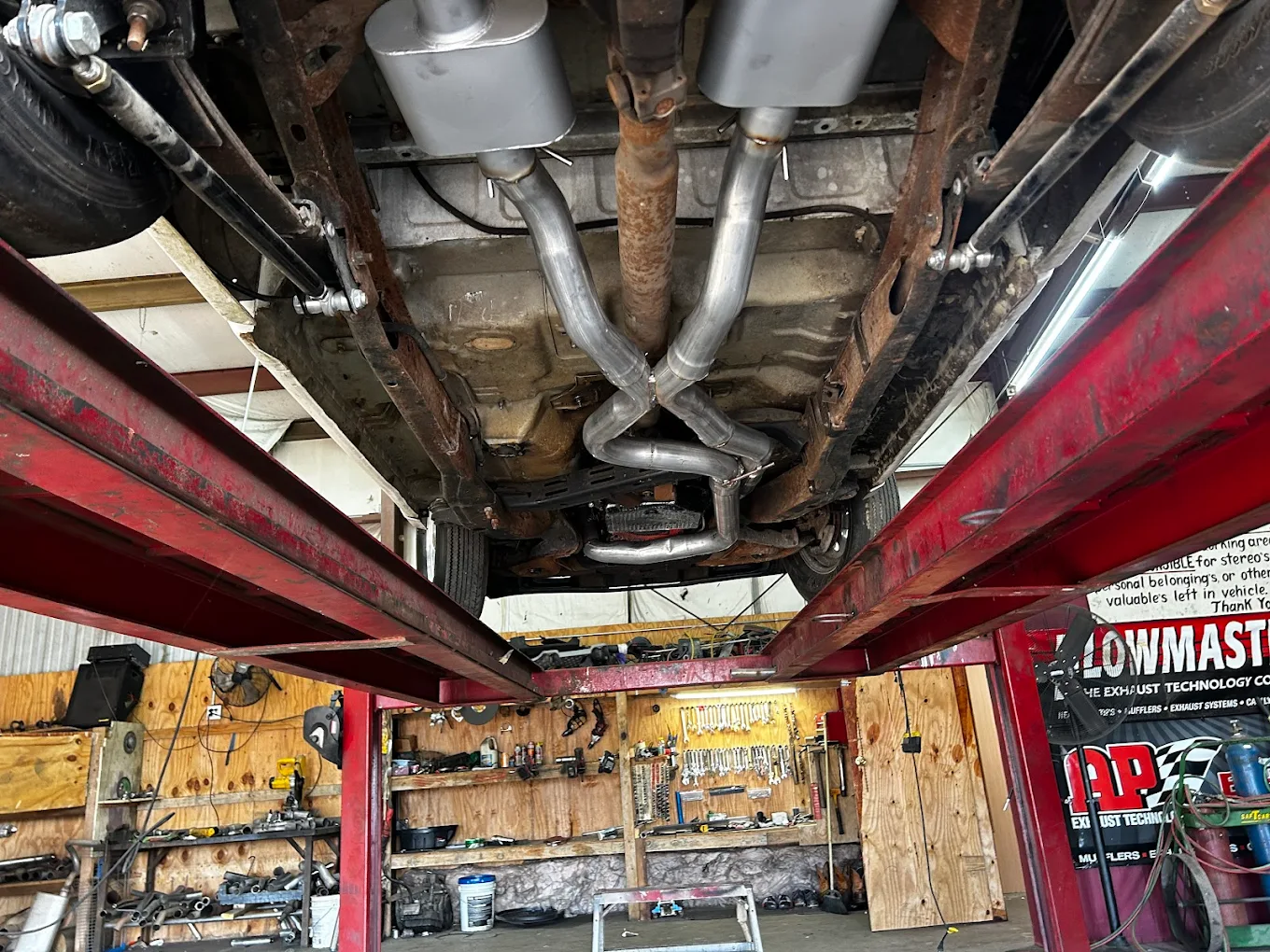 Custom dual exhaust fabrication on a classic car